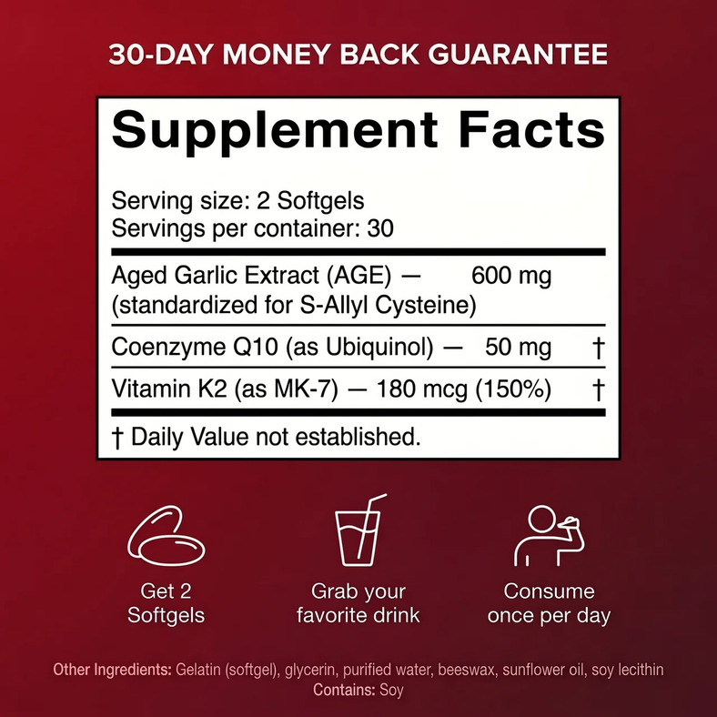 Garlic Supplement with Allicin Support – Odorless Aged Garlic Extract Capsules for Daily Immune, Heart & Wellness Support – High Potency Garlic Formula